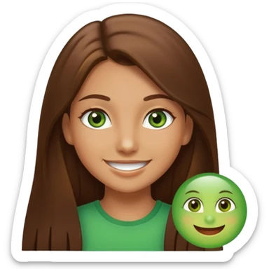 Tan girl emoji with straight long brown hair and green eyes sticker