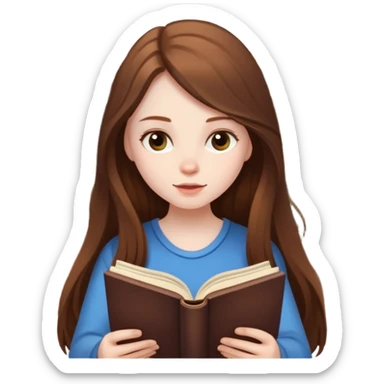 girl with long brown hair reading a book sticker