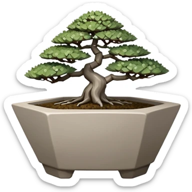 Empty(freshly made, no tree in it) bonsai pot with triangular angular faceted asymmetrical original shaped body  sticker