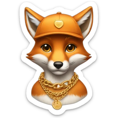 fox wearing a cap and a gold chain sticker