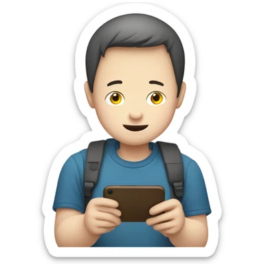 Short guy with Down syndrome learning Japanese on his phone sticker