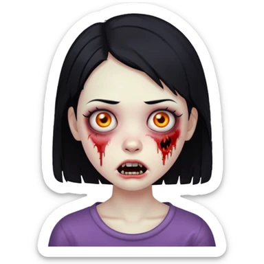 girl, zombie, black hair short , creepy expression  sticker