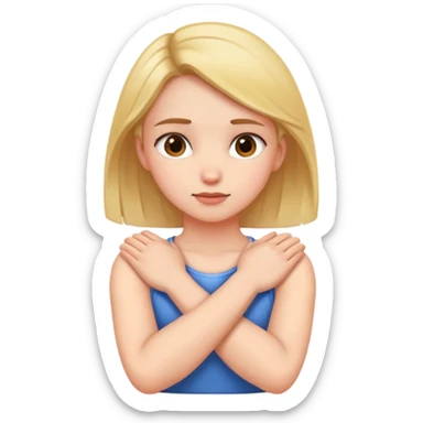 girls arms crossed over her chest grabbing her neck sticker