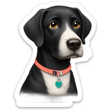 Black lab named Lucy with collar that says Lucy sticker