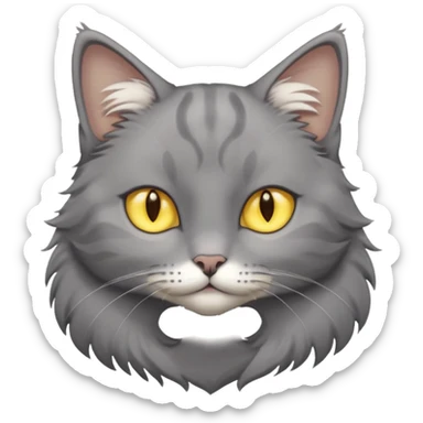 A gray cat with yellow eyes named max he is very cute and has a white spot on his neck sticker