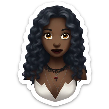 vampire black girl with long curly hair fangs and a cross choker necklace and a lace dress   sticker