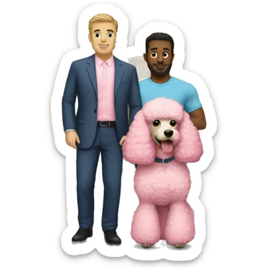 Two husbands with a pink poodle in front of a house sticker