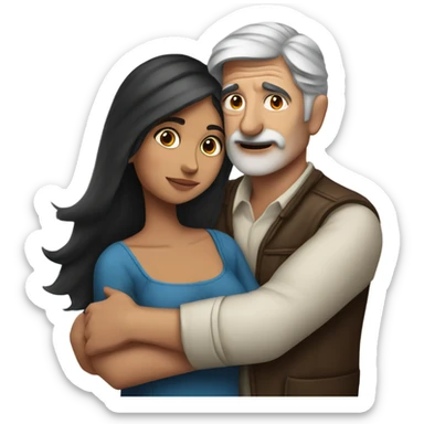 Gray haired blue eyed man hugs dark haired Mexican girl sticker