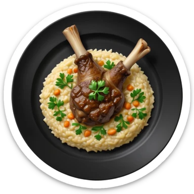 Lamb Shanks with Risotto Nero on a black plate-no cutlery  sticker
