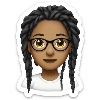 Tan girl with glasses, black colored eyes,  black dread locs and ear piercings sticker
