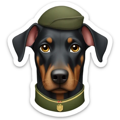a doberman wearing a solider jacket sticker