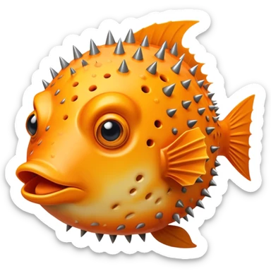 All Orange Blowfish facing forward with spikes out sticker