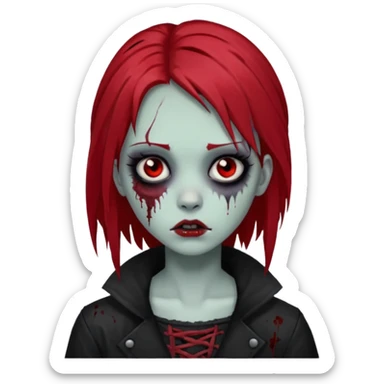 zombie girl with black and red hair long and goth style sticker