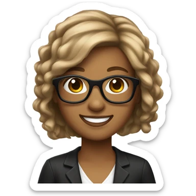 Girl, bronze hair smile tutor black frame glasses sticker