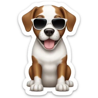 A White and brown winner dog with sunglasses on  sticker