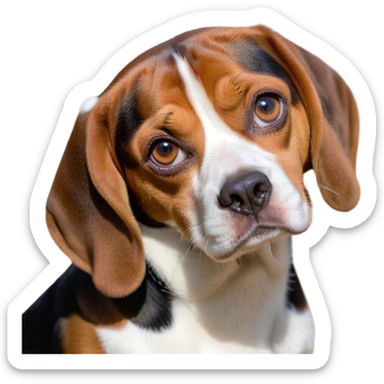 Cinematic Meme-Worthy Grumpy Tri-Color Beagle Portrait Emoji, Head held high but eyes filled with dramatic disappointment, showcasing a smooth tri-color coat of white, brown, and black, deeply furrowed brow forming an unmistakable scowl, floppy ears slightly angled back in disapproval, piercing hazel eyes glaring with pure exasperation, Simplified yet hilariously over-exaggerated features, highly detailed, glowing with an aura of supreme annoyance, high shine, exhausted yet judgmental, stylized with an almost regal pettiness, bright but brooding, soft glowing outline, capturing the essence of a companion that has seen it all and is thoroughly unimpressed, so meme-worthy it feels like it could instantly become the next viral sensation of grumpiness! sticker