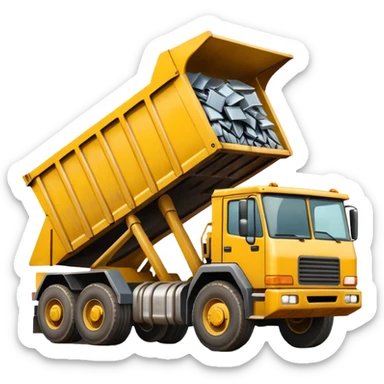 yellow dump truck unloading a pile of images sticker
