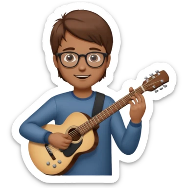 Guy with brown hair playing guitar with glasses sticker