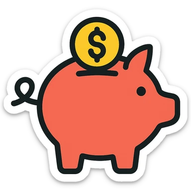 color outline icon style piggy bank with a coin sticker