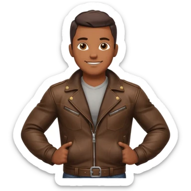 Adult male, brown skin, muscular, confident grin, slightly provocative stance, hands on hips, assertive energy, clearly distinct from Black and Farmer roles sticker