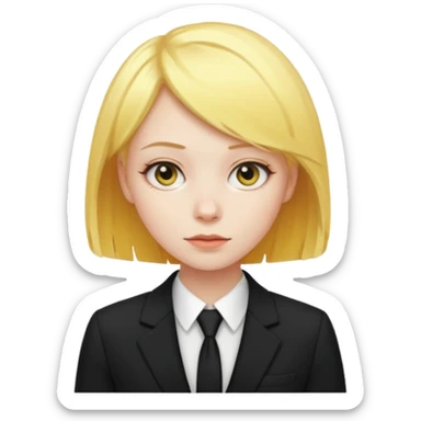 a girl with short yellow hair in a black suit sticker