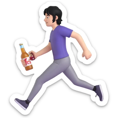 man with emo hair running with a bottle of cider sticker