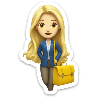 Long blond hair girl with blue blazer and yellow short scarf holding travel bag  sticker