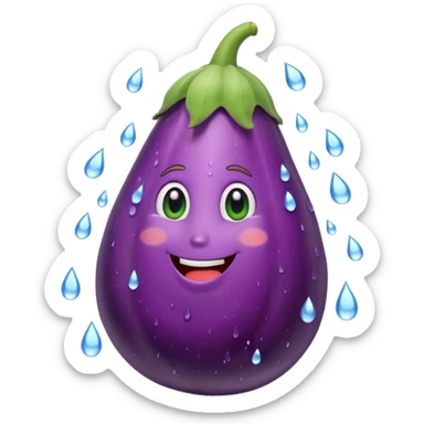 an eggplant taking a shower sticker