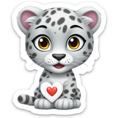 cute snow leopard shows a heart sticker