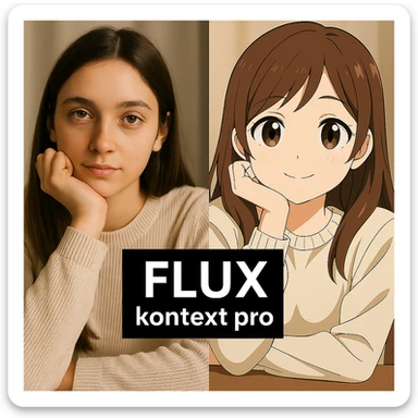 replace the logo with the text of "FLUX kontext pro", keep everything else same sticker