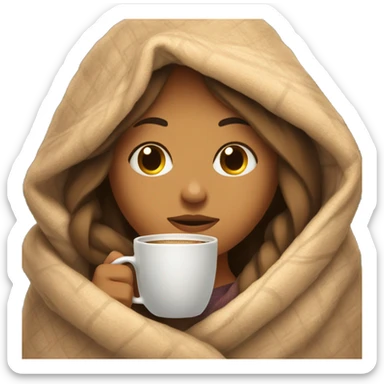girl inside a blanket sipping coffee eyes closed sticker