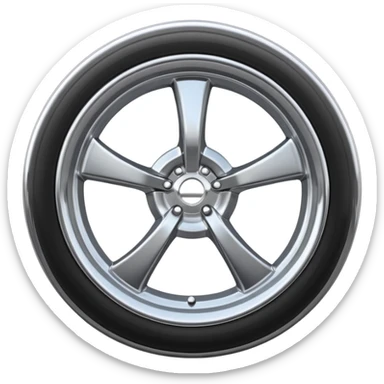 A chrome car wheel emoji, polished silver metal rim, smooth circular shape, minimal futuristic design, soft reflections, iOS emoji style, centered on white background, ultra clean look sticker