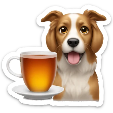 Dog with a cup of tea sticker