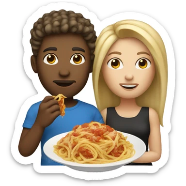 couple with dark blonde hair and blue eyes eating spaghetti sticker