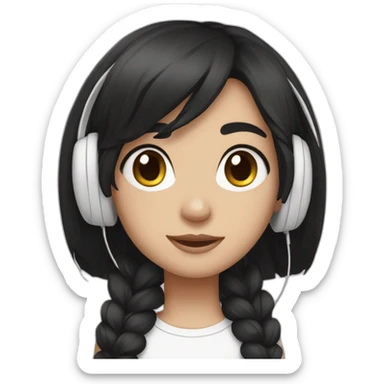 girl black hair white earphones sticker