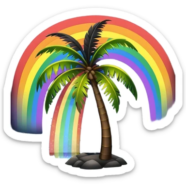 Palmera negra con un arcoiris de fondo en la noche sticker