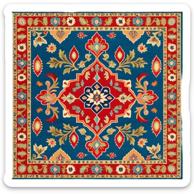 Cinematic Realistic depiction of a richly patterned Turkish carpet, rendered with exquisite details and vibrant colors, set against a soft, warmly lit background that emphasizes its artisanal craftsmanship sticker