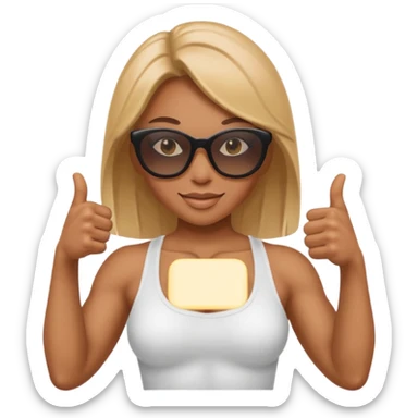 nude light brown skin muscle girl in sunglasses shows thumbs up sticker