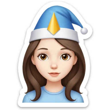  beautiful pale brunette girl with long hair with birthday cap sticker