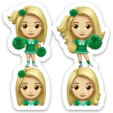 blonde cheerleader wearing green uniform holding green pompoms sticker