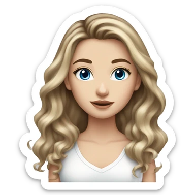 White girl with long voluminous brown hair with blonde highlights balayage and blue eyes sticker