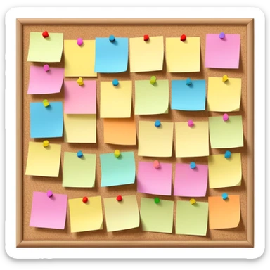 bulletin board with sticky notes pinned to it sticker