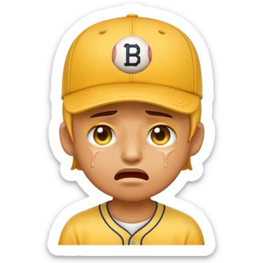 yellow crying emoji with baseball cap  sticker