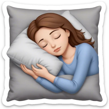 Girl with brown hair sleeping on gray pillow   sticker