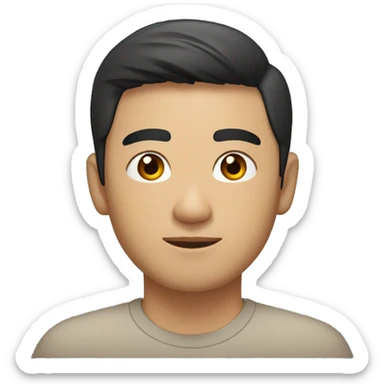 A head and shoulders shot of a 32 year old Asian man, with short black hair,   with brown eyes wearing a t-shirt. sticker