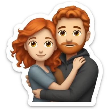 Redhead woman and brown haired man cuddling by the fireplace sticker