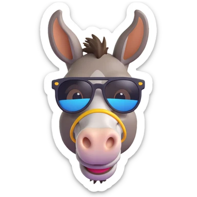 Add cool black sunglasses to the donkey, keep 3D emoji style, with no background. sticker