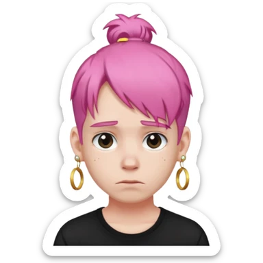 bun haired with earrings pink hair guy sad sticker