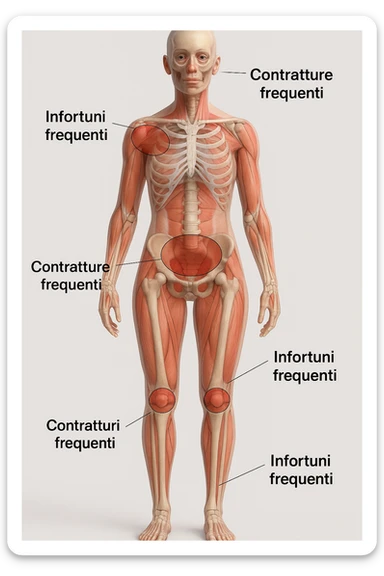 donna con infortuni e contratture frequenti in 3D immagine medica in italiano  sticker