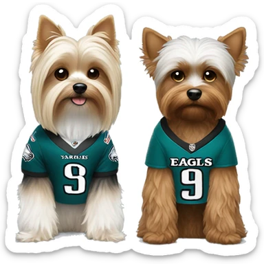 white yorkie and brown with eagles jersey sticker